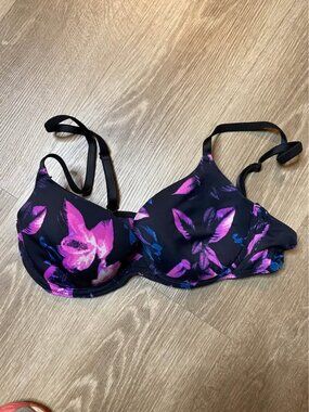 Victoria’s Secret PINK Wear Everywhere Bra 36B Black Purple Blue Floral Print